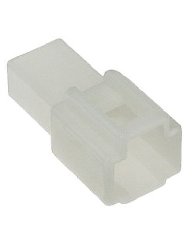 6.3mm Female Connector Housing 1 Terminal White 1 terminal female 6.3mm connector housing. Use with 6.3mm female terminals.